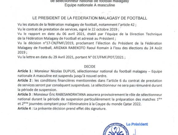 DECISION DE LA FMF